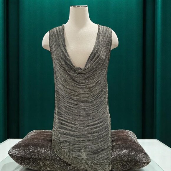 INC Metallic Knit Drape Neck Tank Olive Green Sparkle Sleeveless Top Large - Picture 1 of 12